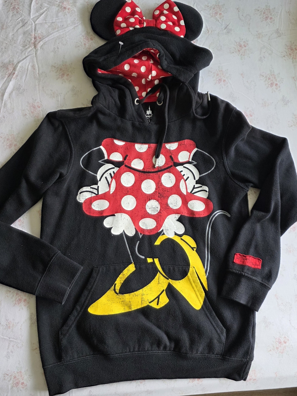 Disney Minnie Mouse Black Pullover Hoodie with Red Polka Dot Accents